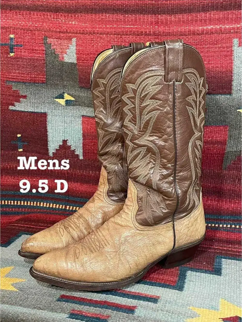 Men's Vintage Made in USA Nocona 2-tone Leather Cowboy Western Boots sz 9.5